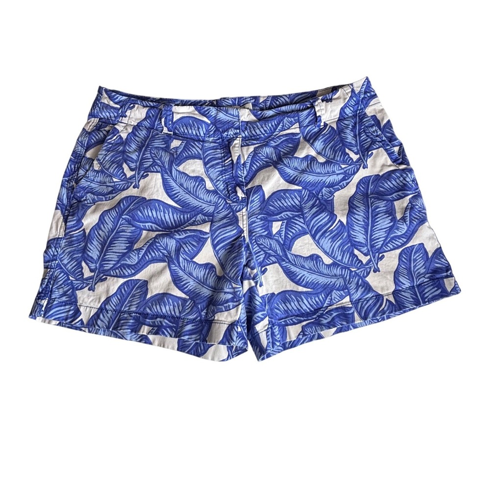 Vineyard Vines Womens Blue White Banana Leaf Tropical Chino Shorts Size 12